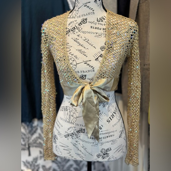 intuitions Gold with Iridescence Sequin Cardigan shrug size xsmall - Picture 3 of 13
